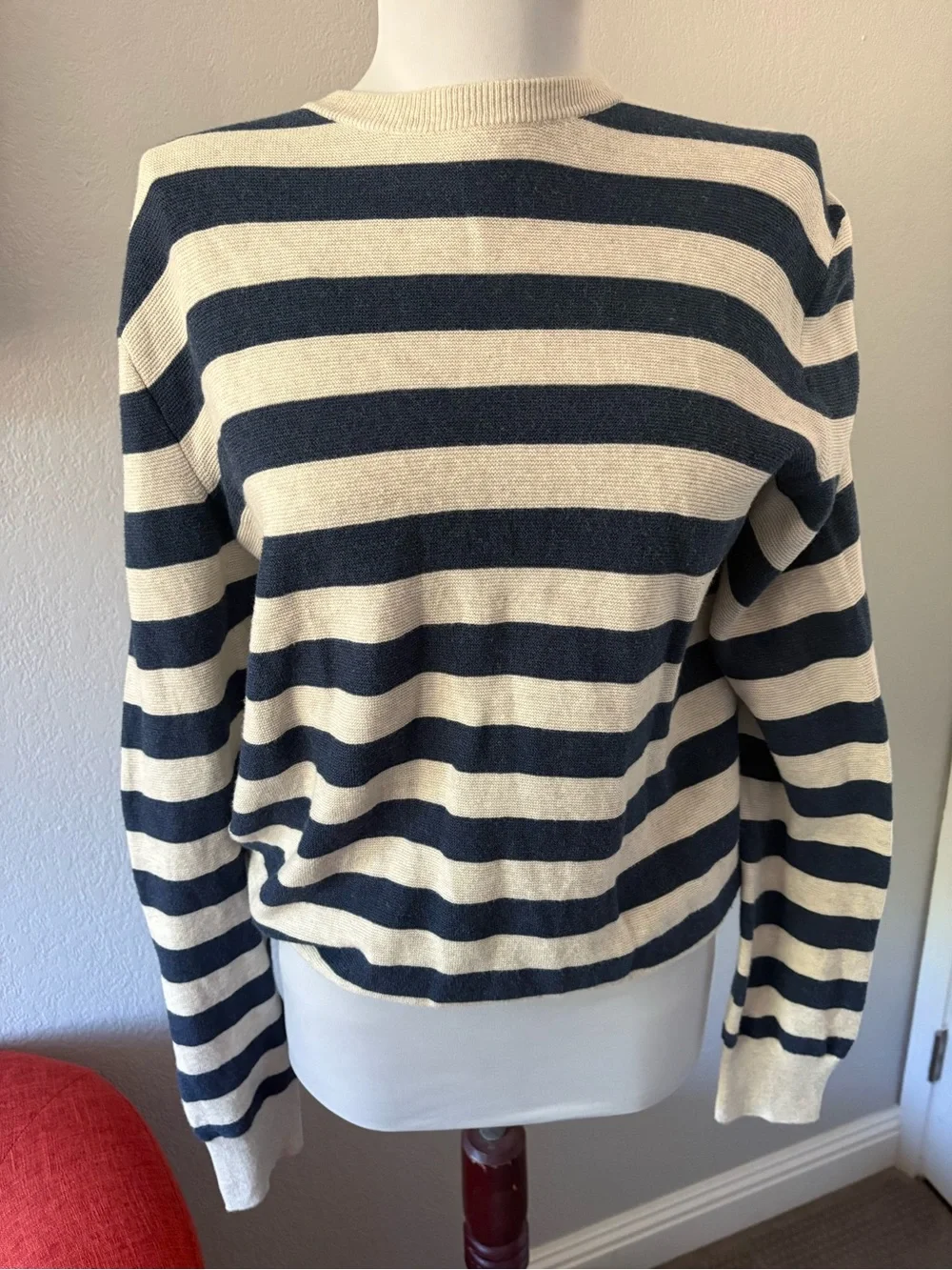 J. Crew striped Navy cream 💯 cotton sweater size S